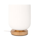 Moderne Tischlampe mit weißem Glas und goldfarbenem Metallfuß für stilvolle Wohnraumbeleuchtung