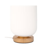 Moderne Tischlampe mit weißem Glas und goldfarbenem Metallfuß für stilvolle Wohnraumbeleuchtung