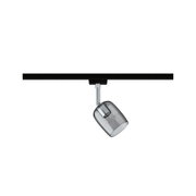 Black ceiling light with adjustable smoked glass spotlight and chrome rod for modern interior lighting
