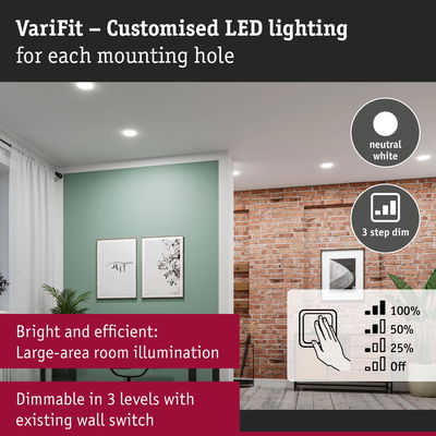 Neutral white LED ceiling lights with 3-step dimming for large room illumination and wall switch control