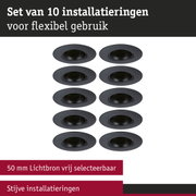 Set van 10 zwarte inbouwframes voor flexibele LED-verlichting met 50 mm lichtbron