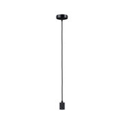Black metal pendant light with cylindrical design and fabric cable for modern interior lighting