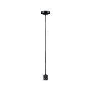 Black metal pendant light with cylindrical design and fabric cable for modern interior lighting