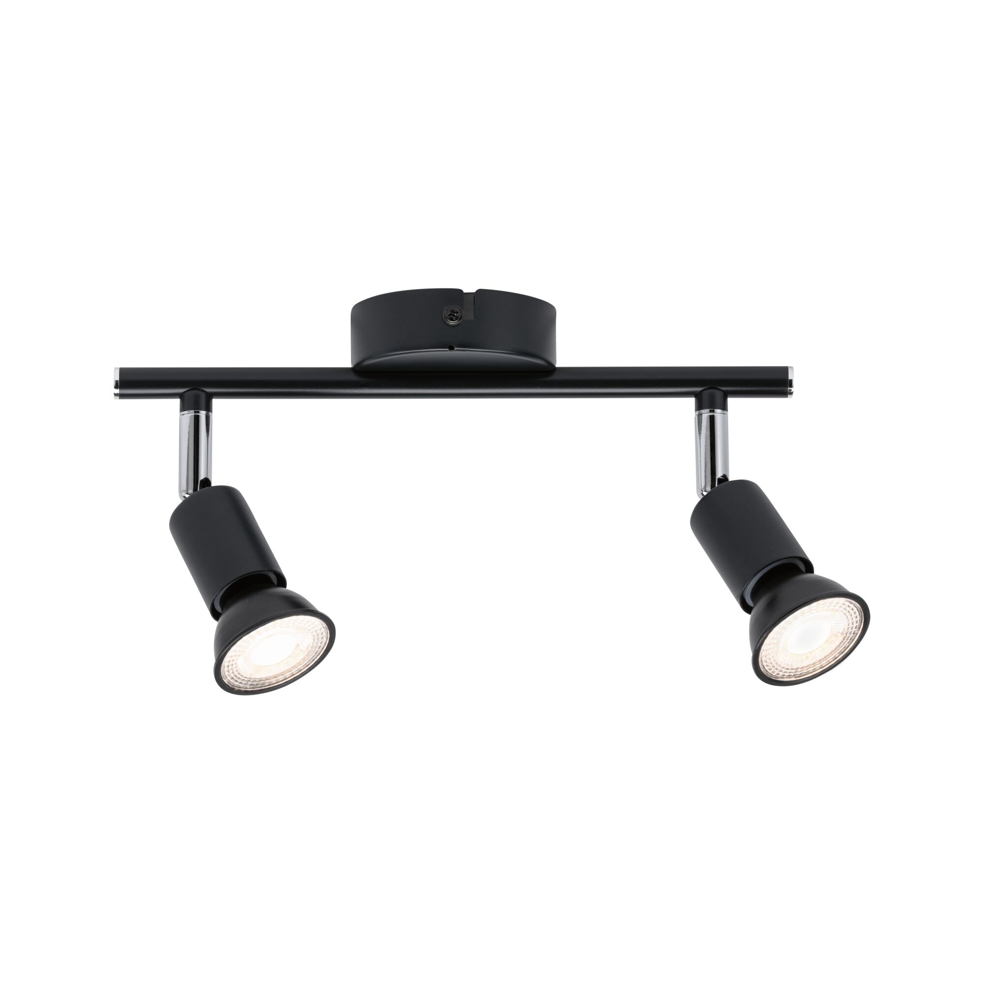 Black metal LED ceiling light with two adjustable spotlights for modern home lighting