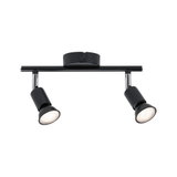 Black metal LED ceiling light with two adjustable spotlights for modern home lighting