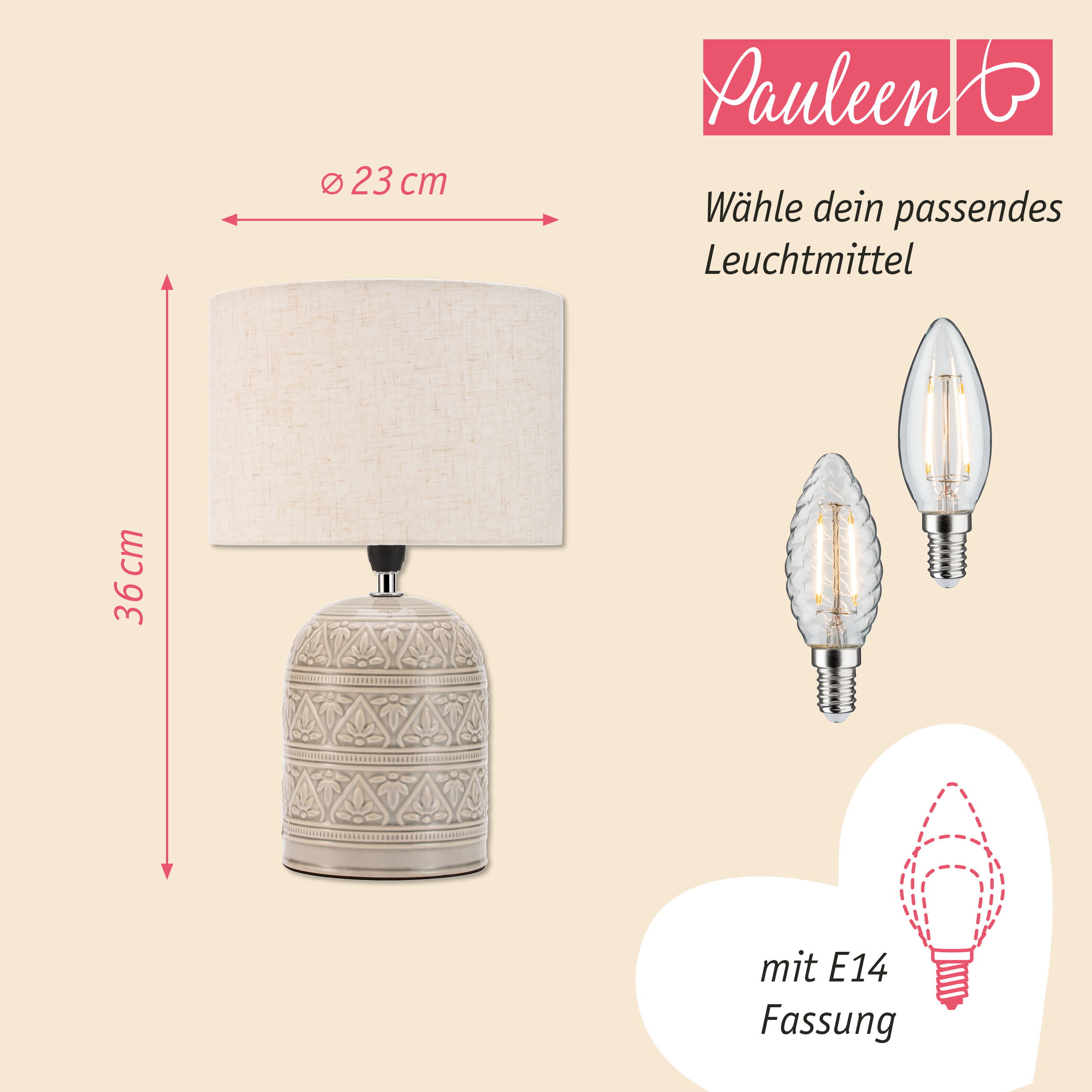 Paulmann Pauleen Tischleuchte Tender Pearl E14 max. 20W Beige