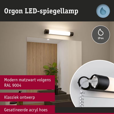 Orgon LED-spiegellamp matzwart met gesatineerde acryl hoes voor badkamerverlichting