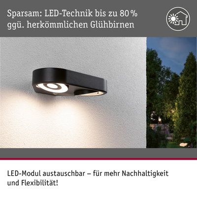 Schwarze LED-Außenwandleuchte mit austauschbarem Modul, energiesparend und nachhaltig für Gartenbeleuchtung