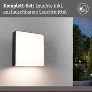 Quadratische Außenwandleuchte in Schwarz mit weißem Diffusor und austauschbarem Leuchtmittel