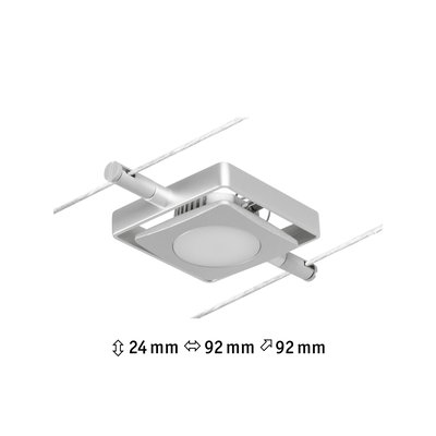 Square silver metal LED cable spotlight with 24 mm height and 92 mm width for modern lighting solutions