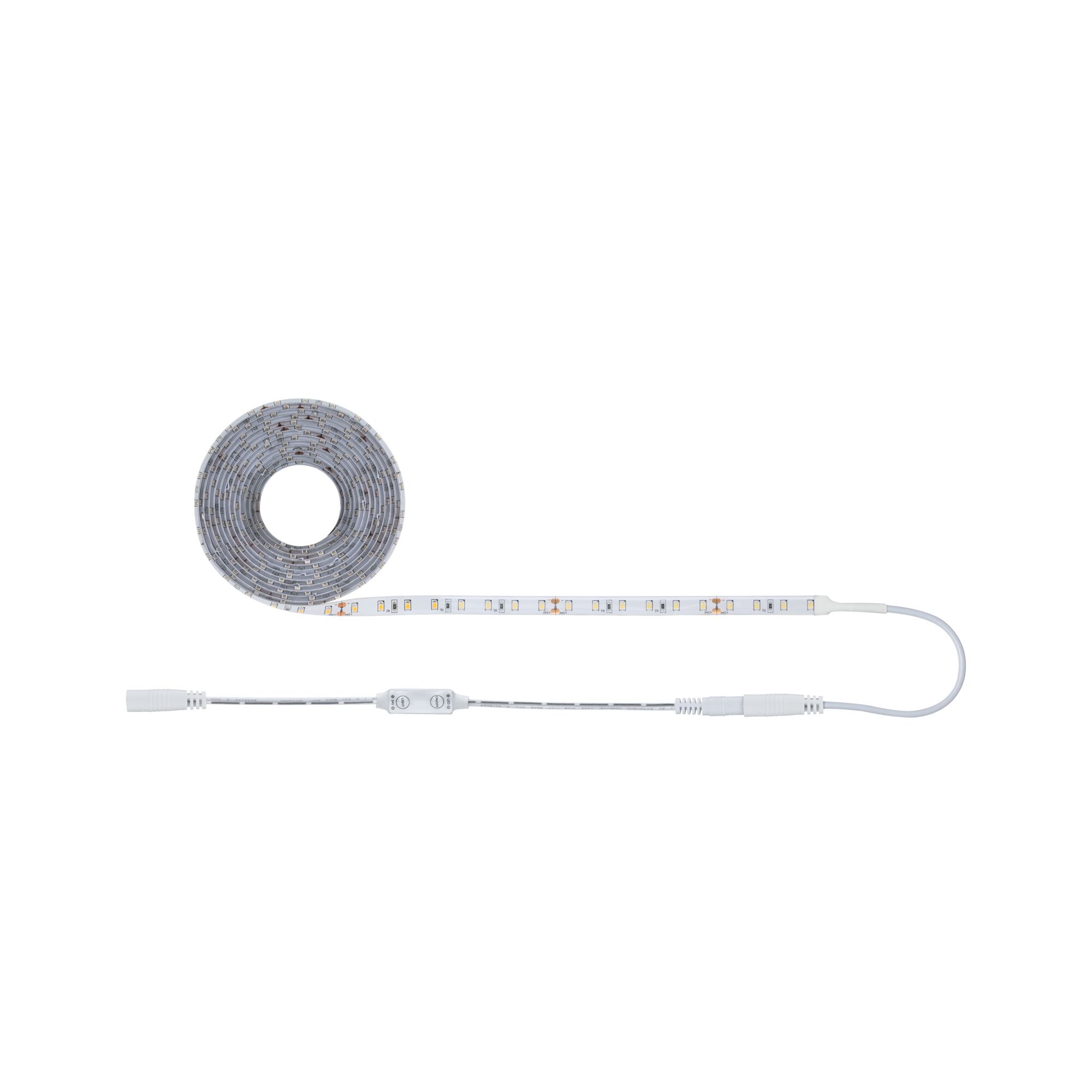 Weißer LED-Lichtstreifen mit Steuerungskabel für flexible Beleuchtungslösungen im Innenbereich