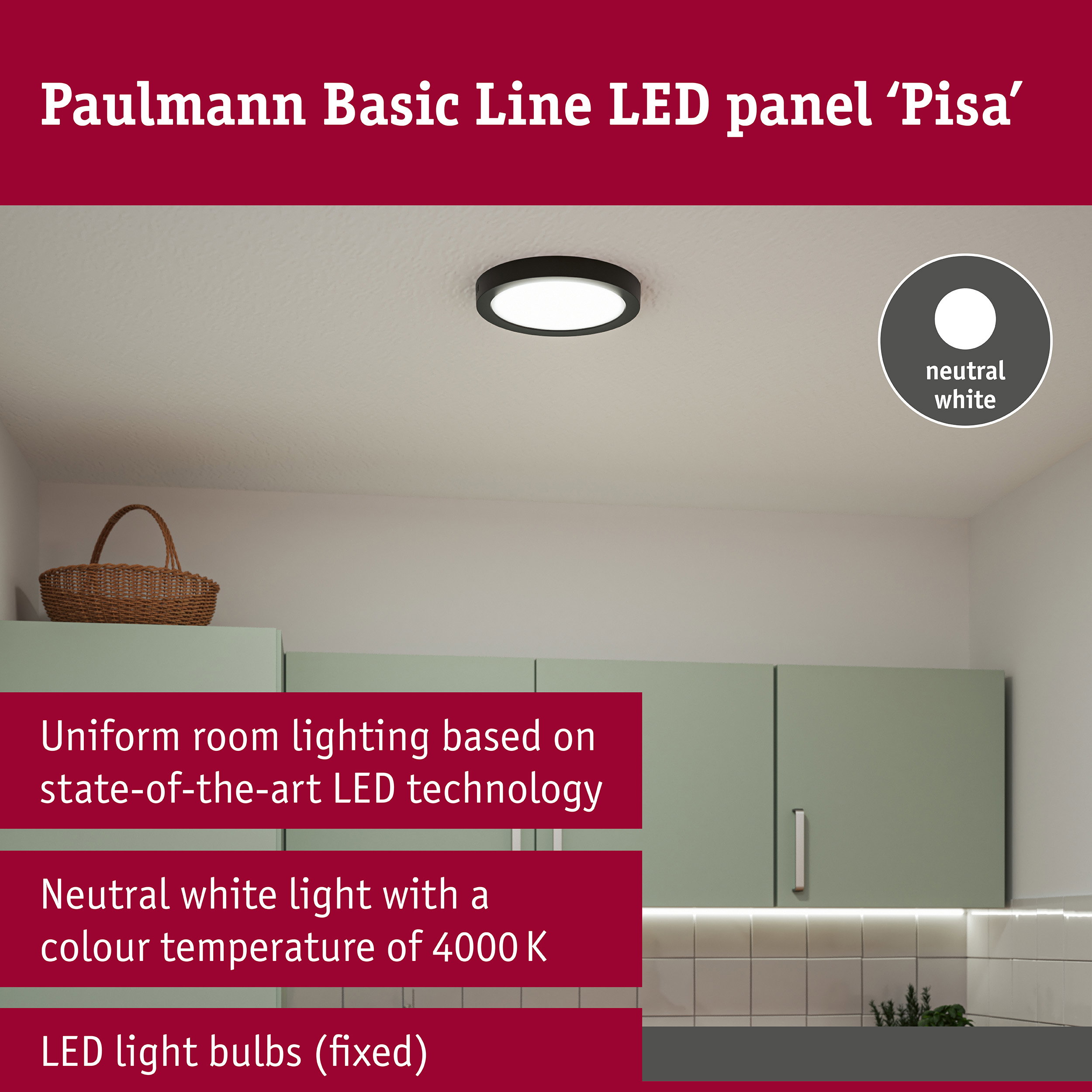 LED Panel Pisa 4000K 290mm 1800lm 17W Black matt