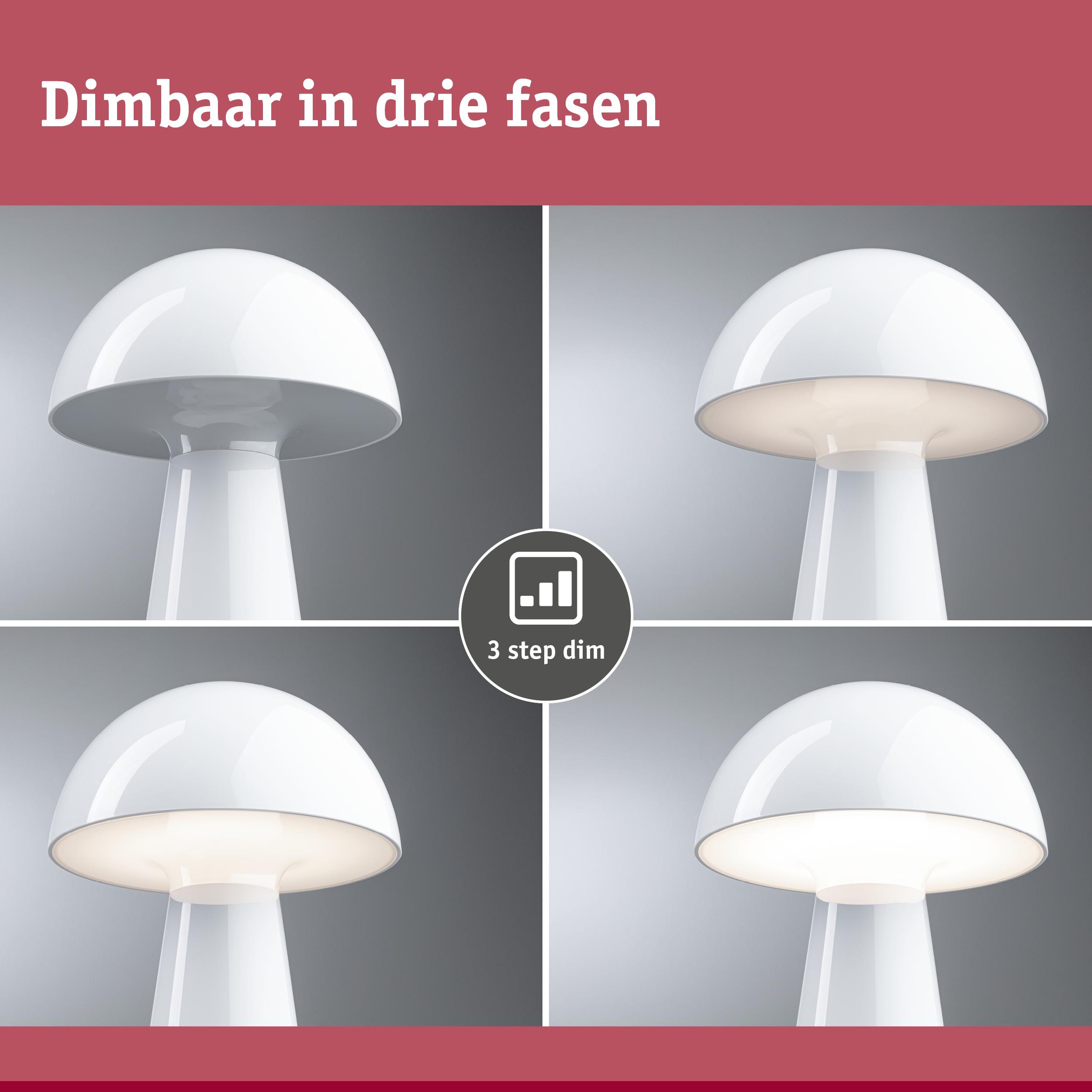 Witte kunststof tafellamp met drie dimstanden voor verstelbare woonverlichting