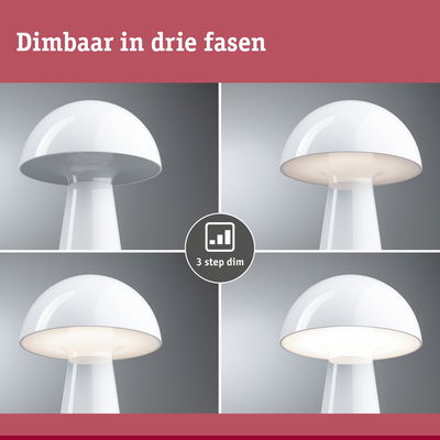 Witte kunststof tafellamp met drie dimstanden voor verstelbare woonverlichting