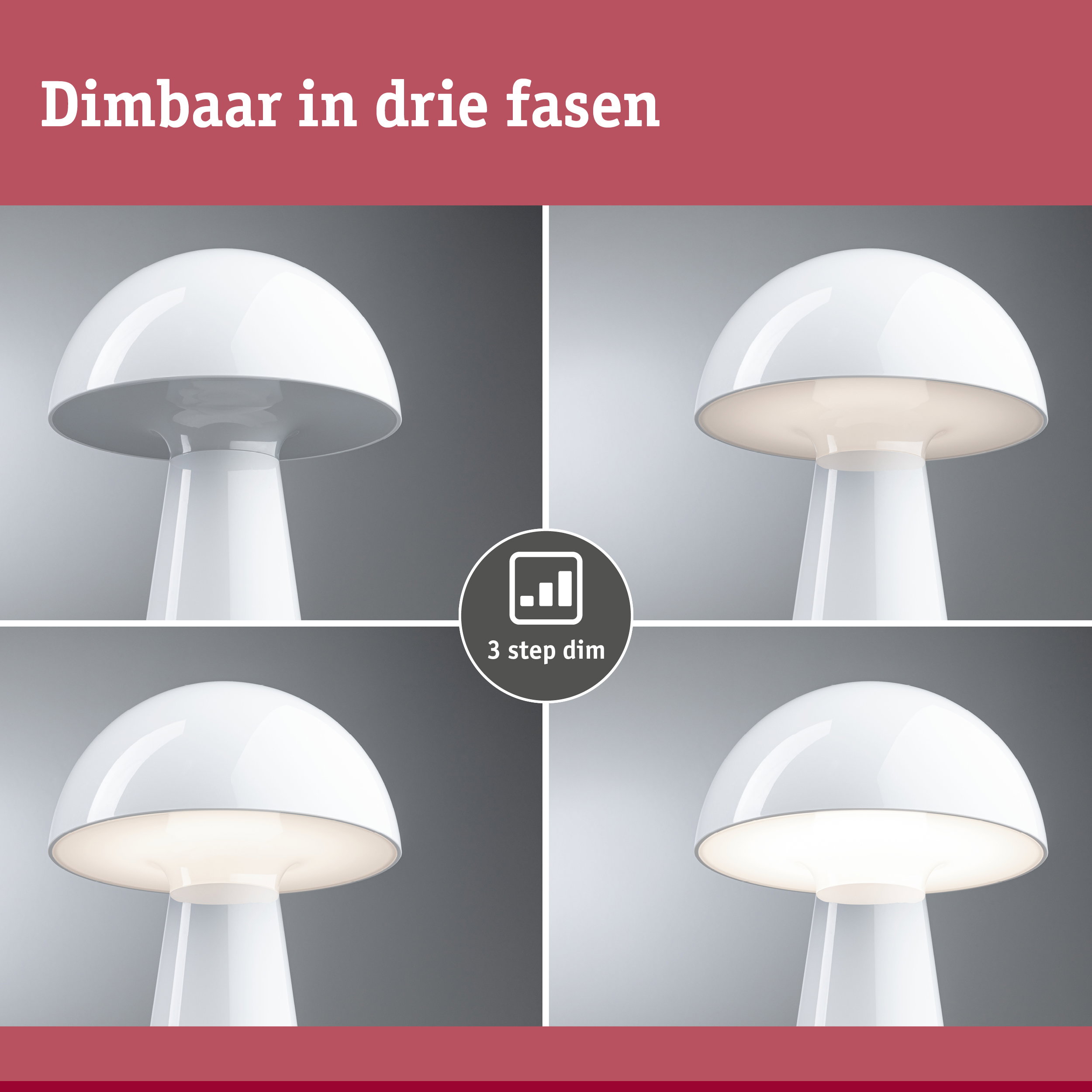 Witte kunststof tafellamp met drie dimstanden voor veelzijdige woonverlichting