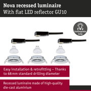 Nova recessed luminaire in die-cast aluminium with flat GU10 LED reflector and exchangeable lamp