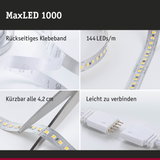 MaxLED 1000 LED-Streifen mit rückseitigem Klebeband, 144 LEDs/m, kürzbar und leicht verbindbar