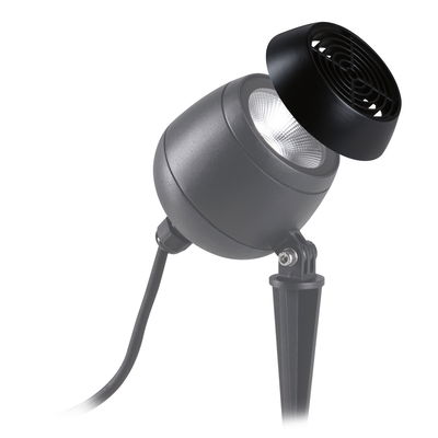 Zwarte LED-tuinschijnwerper met grondpin en afneembare kunststof beschermkap voor buitenverlichting