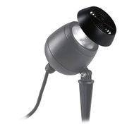 Schwarze LED-Gartenleuchte mit Erdspieß und abnehmbarem Schutzgitter aus Kunststoff für Außenbeleuchtung