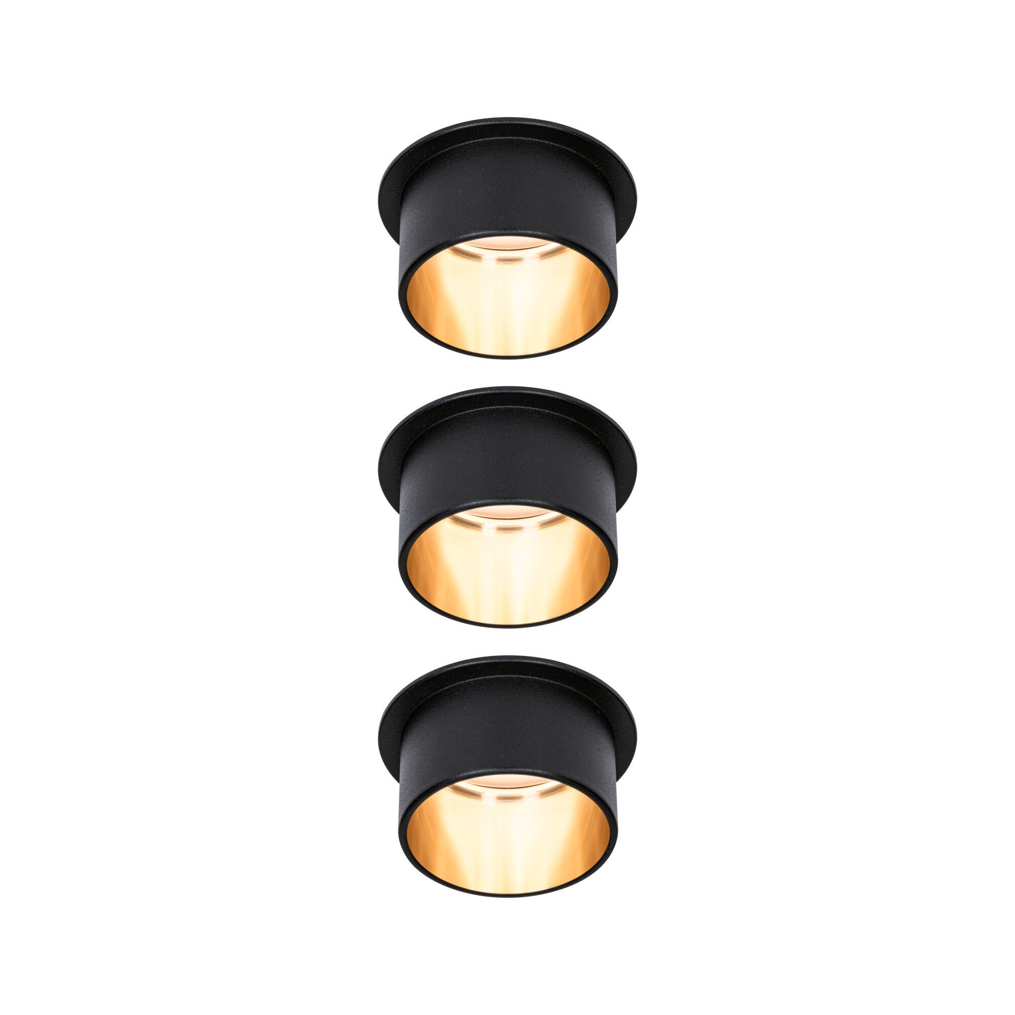 LED Downlight 3-Step-Dim Gil Coin Basic Set IP44 round 68mm Coin 3x6W 3x470lm 230V dimmable 2700K Black matt/Gold Black metal recessed spotlight with warm white light for modern interior lighting