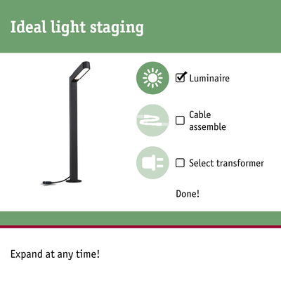 Black LED outdoor luminaire with modern design and integrated cable for garden lighting