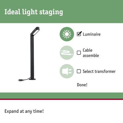 Black LED outdoor luminaire with modern design and integrated cable for garden lighting