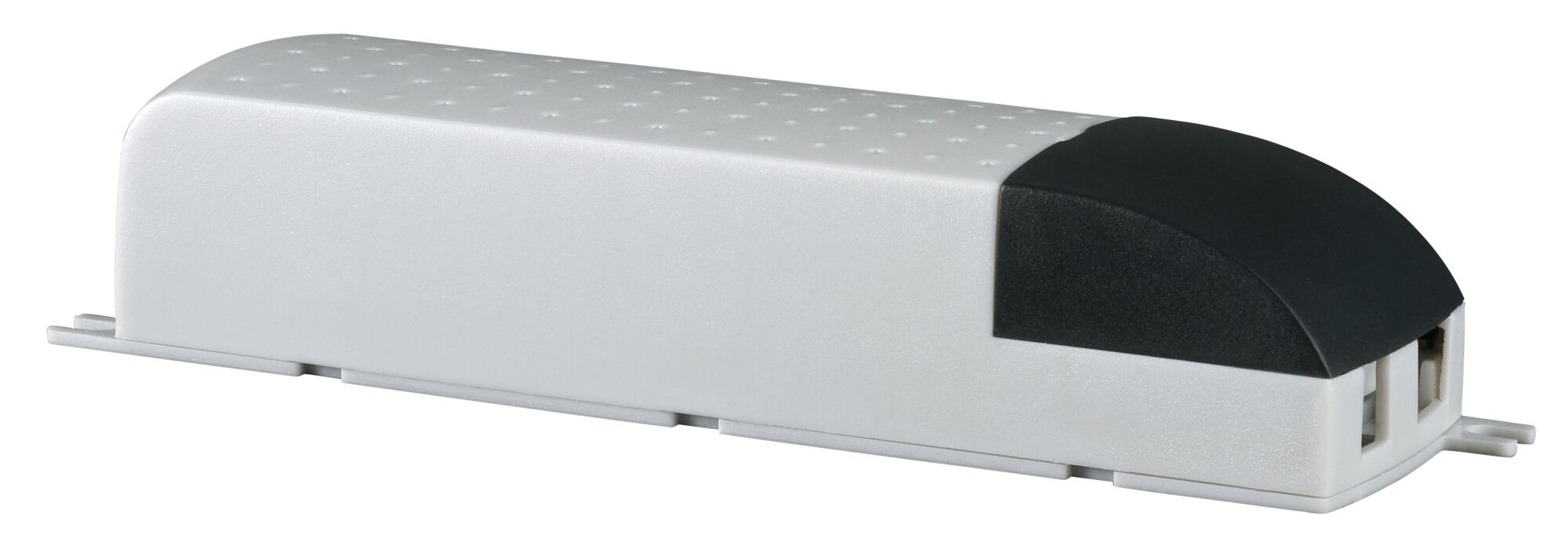 White plastic housing with black cover for LED driver, compact electronic enclosure