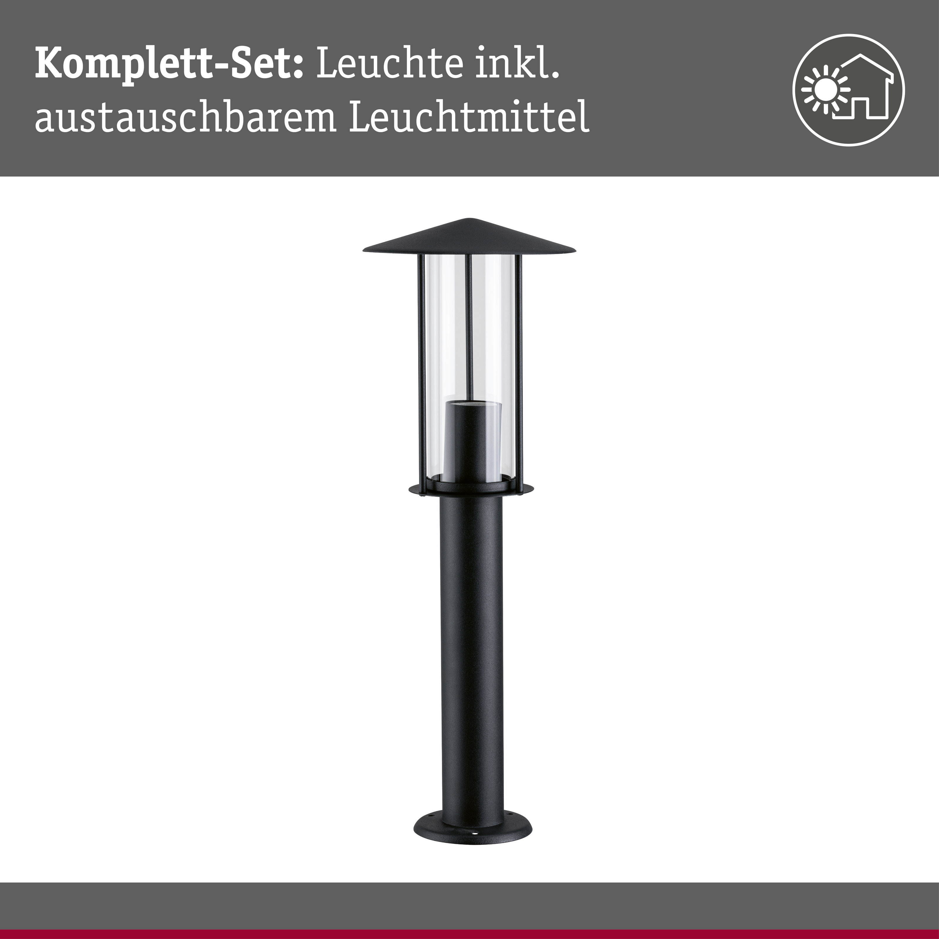 Pollerleuchte Classic insektenfreundlich IP44 500mm 2200K 4,3W 420lm 230V Schwarz E27 Metall