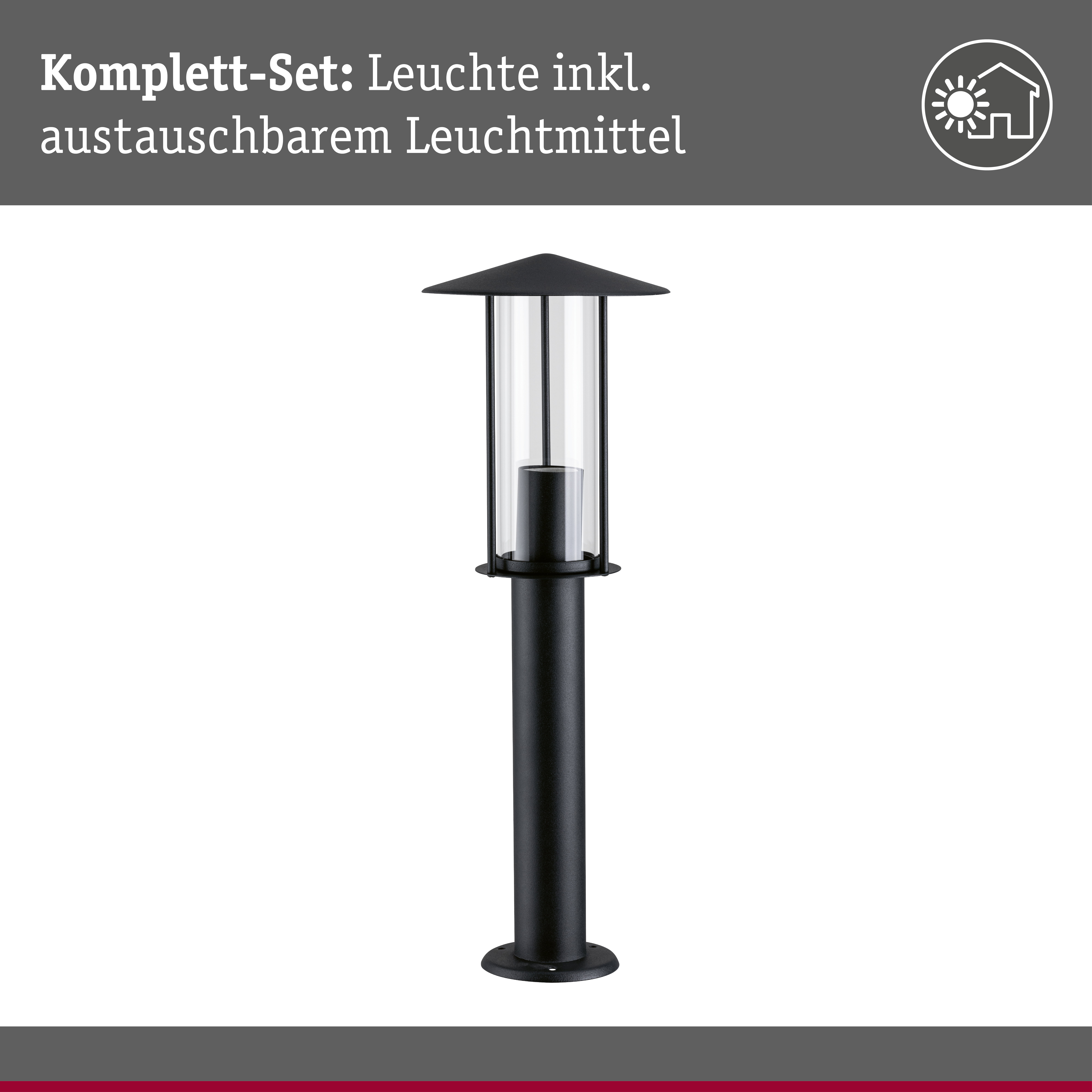 Pollerleuchte Classic insektenfreundlich IP44 500mm 2200K 4,3W 420lm 230V Schwarz E27 Metall