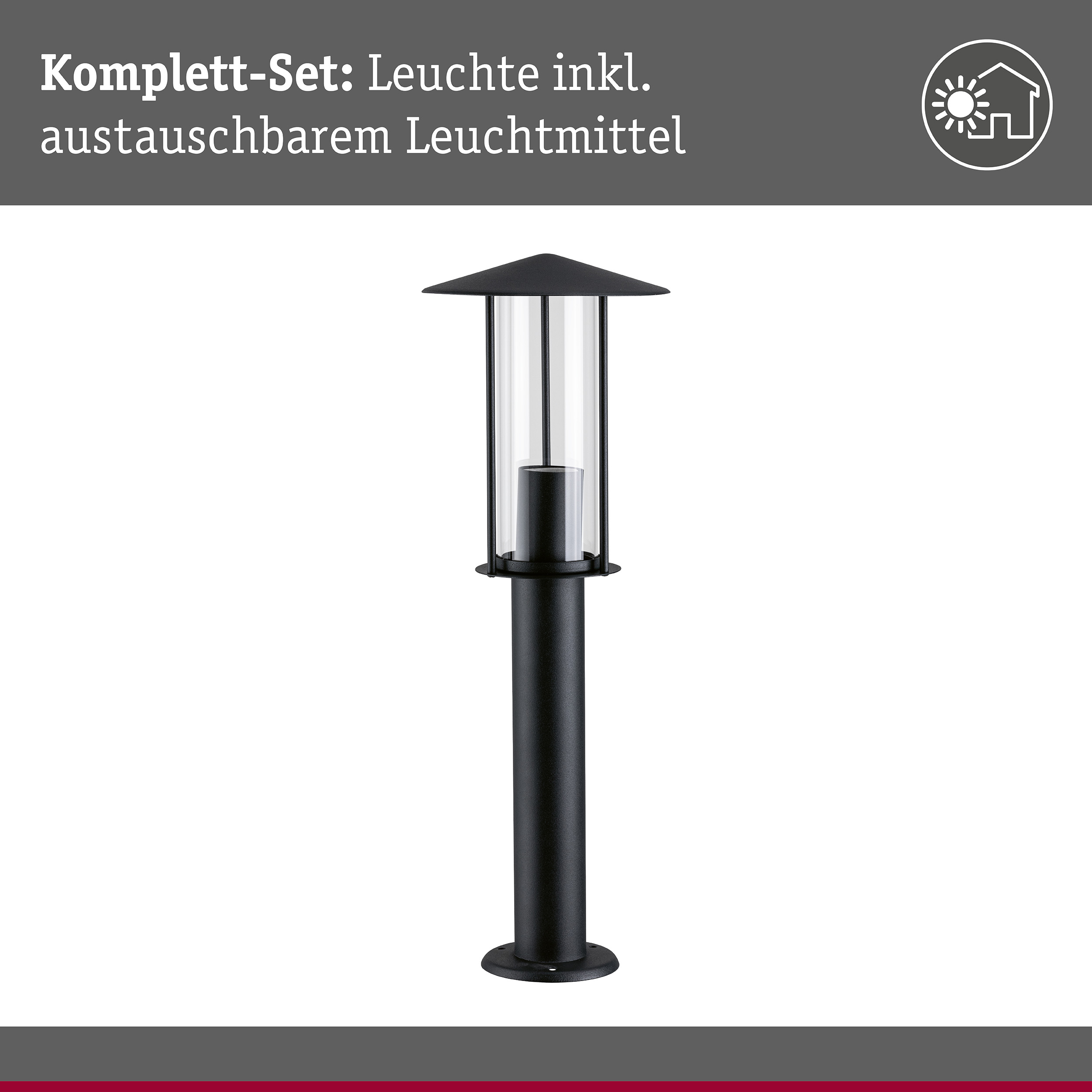 Pollerleuchte Classic insektenfreundlich IP44 500mm 2200K 4,3W 420lm 230V Schwarz E27 Metall