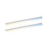 Two slim aluminum LED strips with warm and cool white light for modern interior lighting solutions