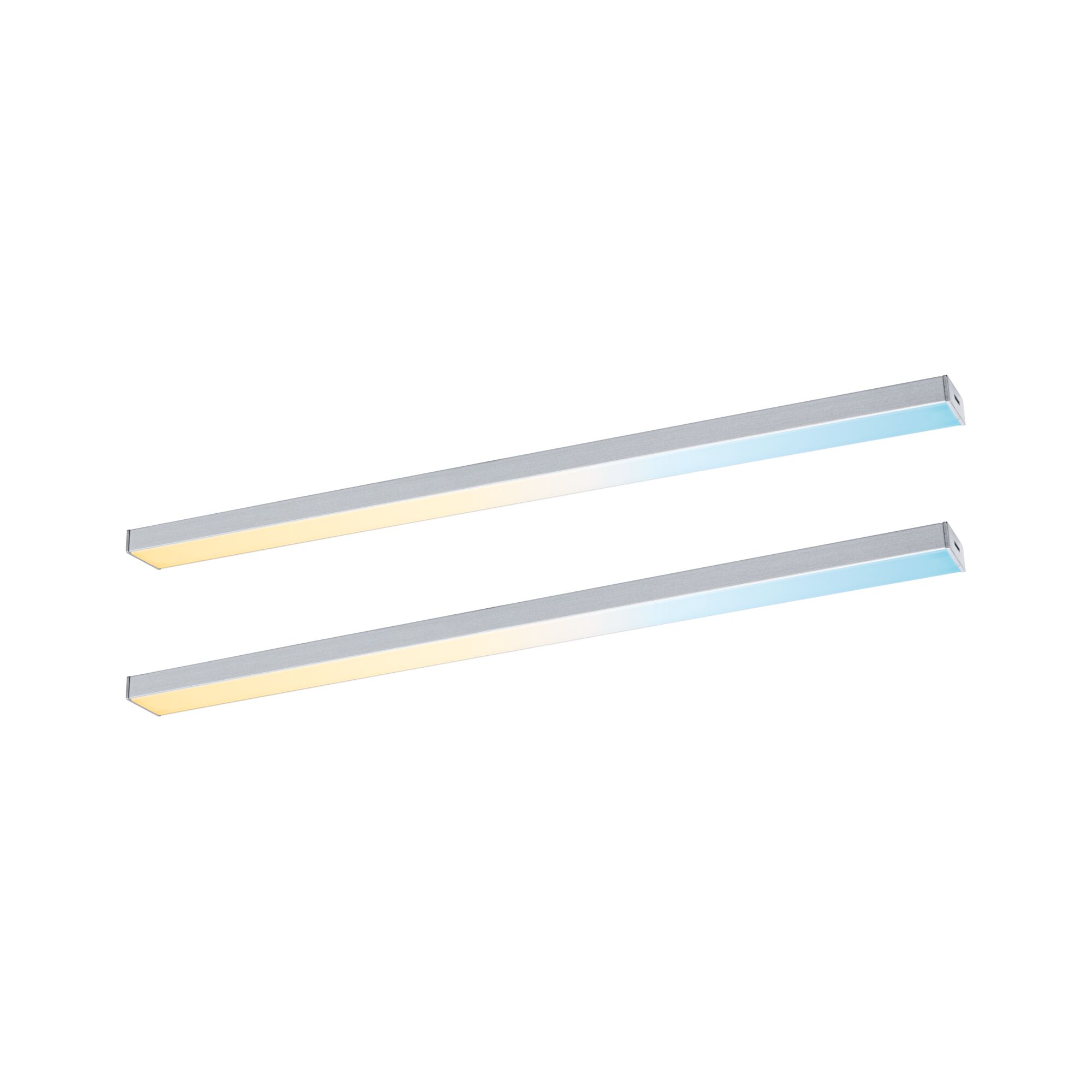 LED Unterschrankleuchte Inline Erweiterungsset Tunable White 2x4W 350x26mm 2x350lm 24V Chrom matt Zwei schmale LED-Leisten aus Aluminium mit warmweißem und kaltweißem Licht für moderne Raumbeleuchtung