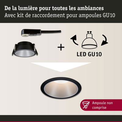 Spot encastré noir avec kit de raccordement GU10 LED pour éclairage polyvalent sans ampoule