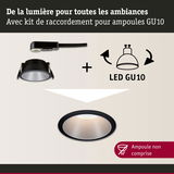 Spot encastré noir avec kit de raccordement GU10 LED pour éclairage polyvalent sans ampoule