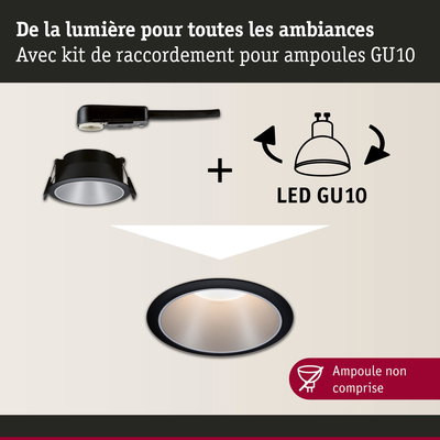 Spot encastré noir avec kit de raccordement GU10 LED pour éclairage polyvalent sans ampoule