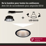 Spot encastré noir avec kit de raccordement pour ampoules LED GU10 pour éclairage intérieur flexible