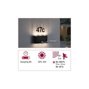 Schwarze Solar-Wandleuchte mit Sensor und Hausnummer 47c, energiesparende Außenbeleuchtung mit Bewegungsmelder.