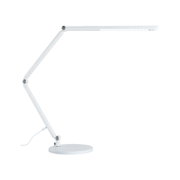 White LED desk lamp with adjustable arm and round base for modern workspace lighting