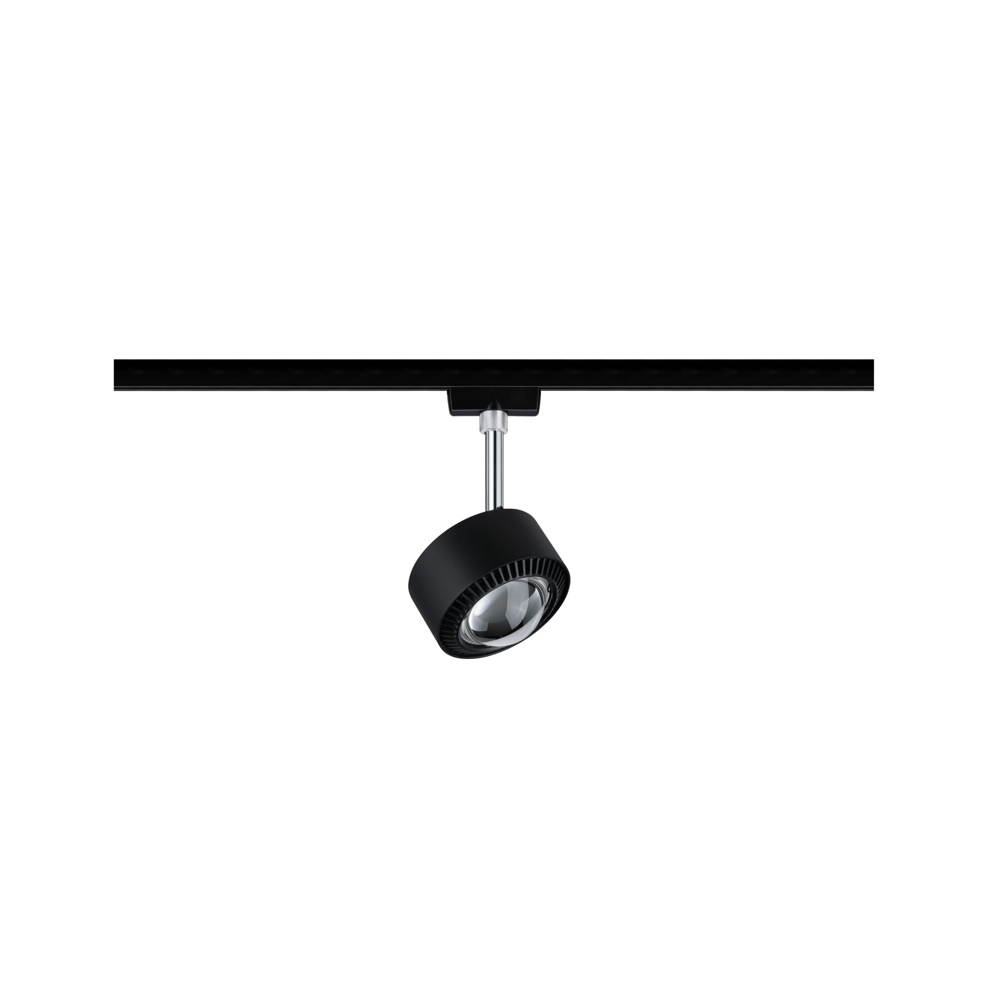 Schwarze LED-Schienenleuchte aus Metall mit verstellbarem Strahlerkopf für moderne Raumbeleuchtung