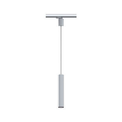 Moderne zilverkleurige aluminium hanglamp met cilindrisch ontwerp voor railsystemen