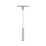 Moderne zilverkleurige aluminium hanglamp met cilindrisch ontwerp voor railsystemen