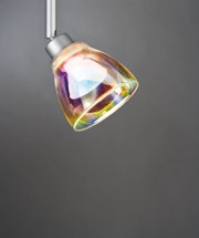 Luminaire de plafond en verre coloré avec support métallique argenté, design moderne pour éclairage intérieur