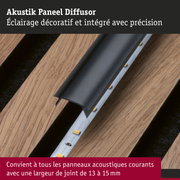 Diffuseur acoustique noir en plastique avec éclairage LED intégré sur surface en bois