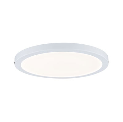 Round white LED ceiling light made of plastic with warm white light for modern interiors
