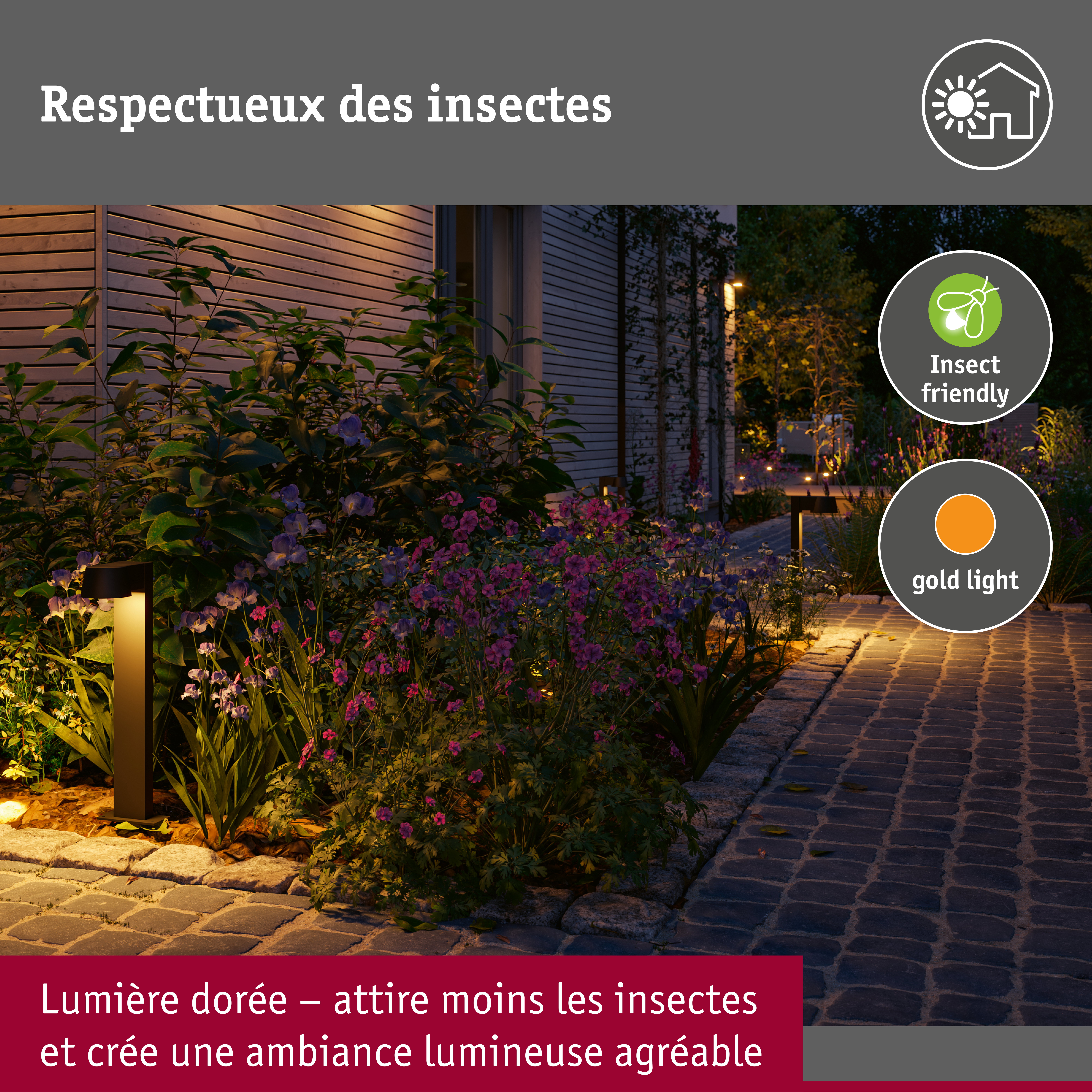 Borne lumineuse LED Capea favorable aux insectes IP44 500mm 2200K 6W 450lm 230V 98° Anthracite Aluminium