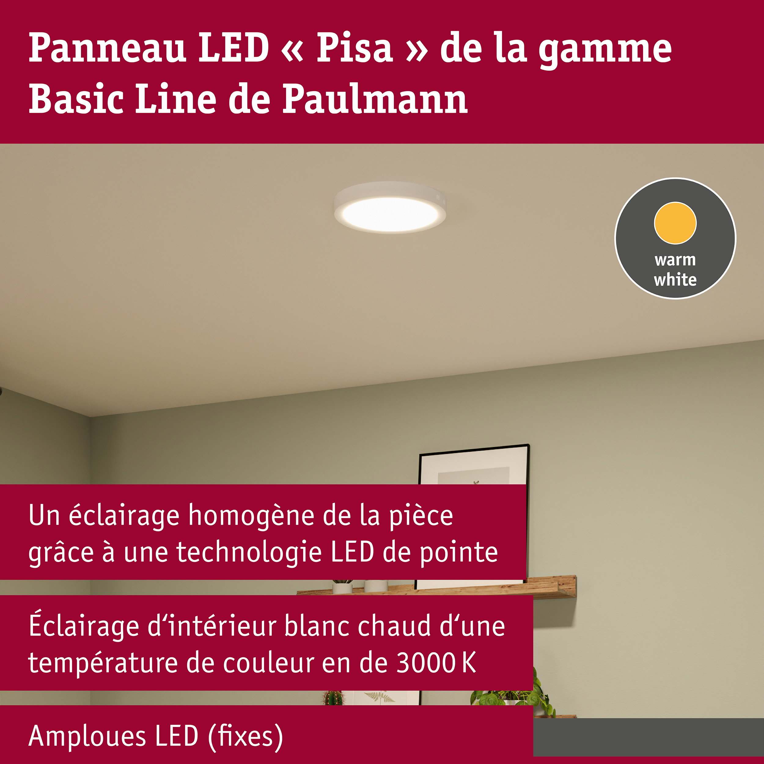 Panneau LED Pisa 3000K 290mm 1800lm 17,6W Blanc dépoli