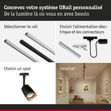 Système de rail URail noir et argent avec spot et connecteurs électriques pour éclairage personnalisable