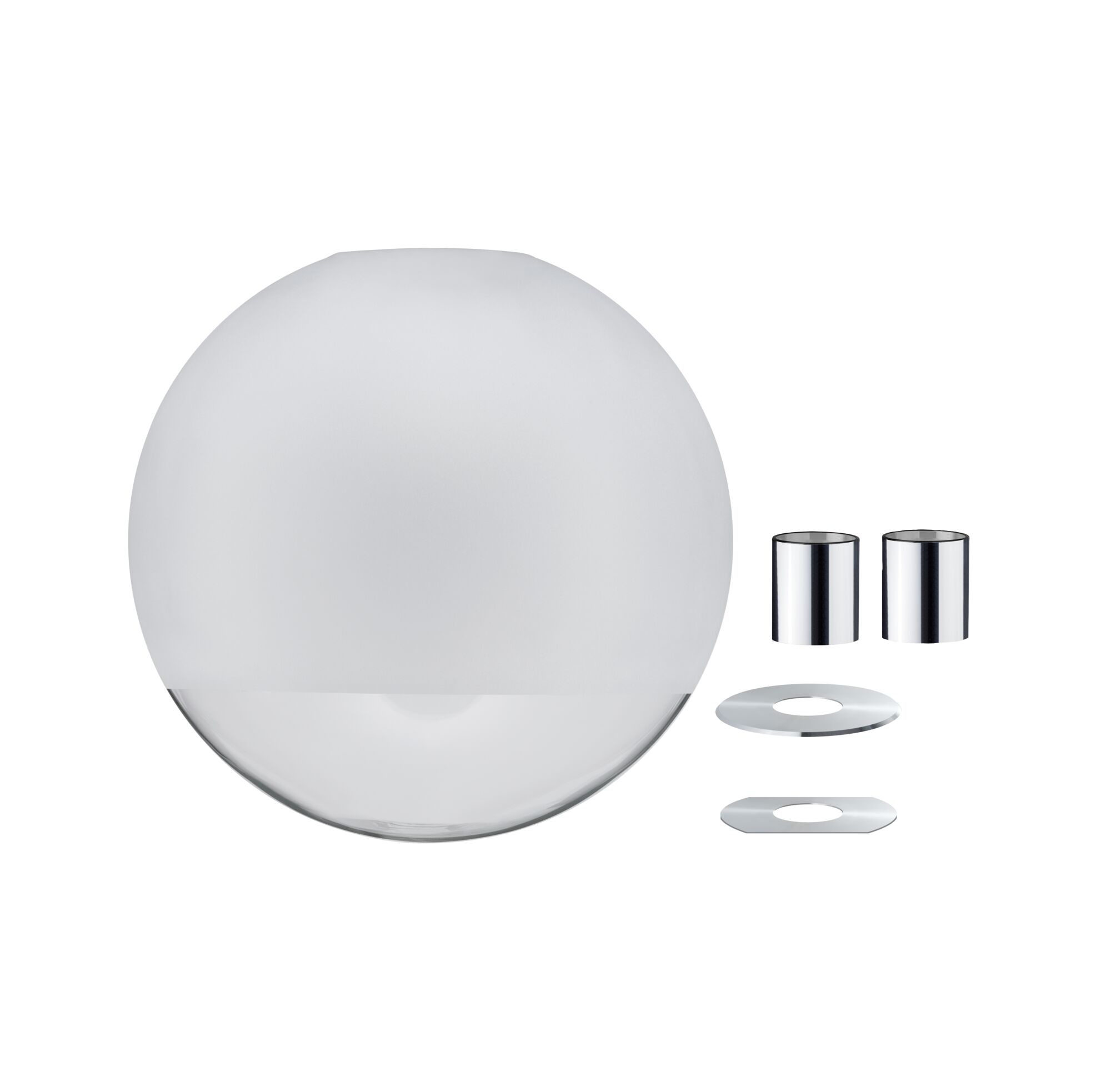 Round glass lamp with frosted and clear sections, including chrome holders for modern indoor lighting