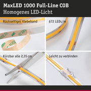MaxLED 1000 COB LED-Streifen mit rückseitigem Klebeband, 672 LEDs/m, kürzbar und leicht verbindbar