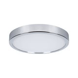 Round chrome ceiling light with white diffuser, modern LED lamp for living spaces